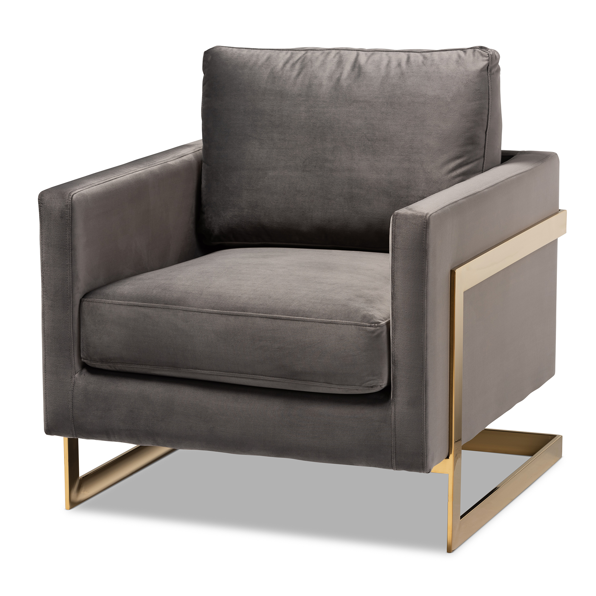 Baxton Studio Matteo Glam and Luxe Grey Velvet Fabric Upholstered Gold Finished Armchair